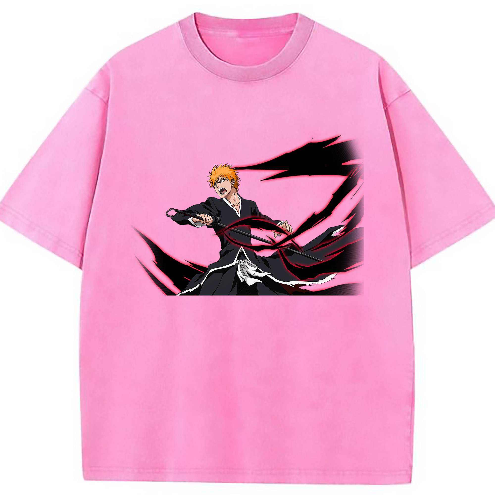 （画像用） ブリーチ 黒崎一護（くろさき いちご）BLEACH Kurosaki Ichigo 綿100% ヴィンテージ風 半袖Tシャツ（フロントプリント）